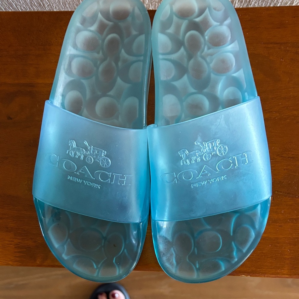 Coach Ulysses Jelly Translucent Aqua Slide Sandals